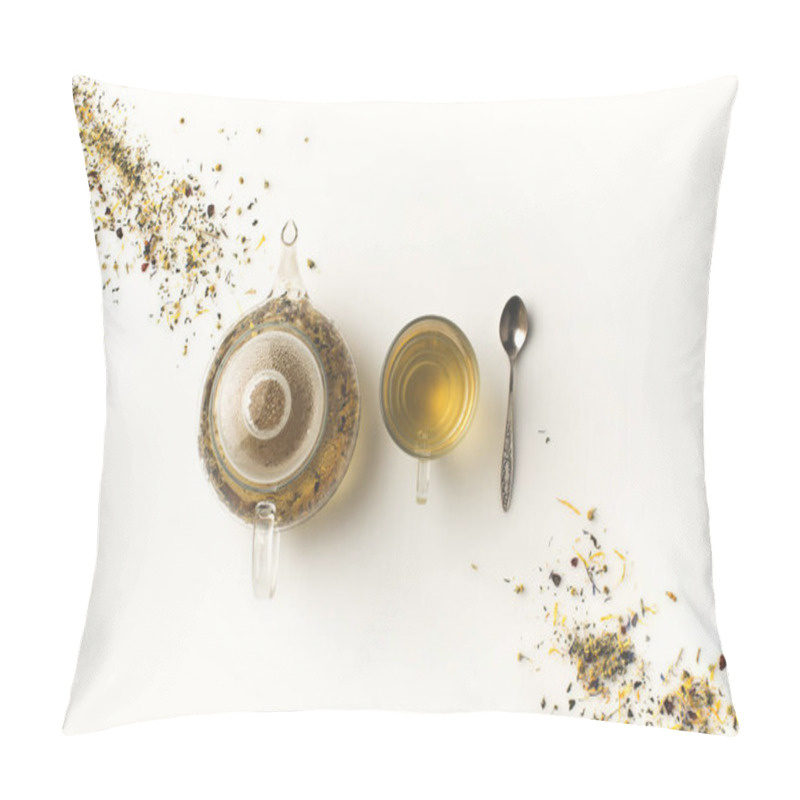 Personality  Herbal Tea In Cup And Kettle Pillow Covers