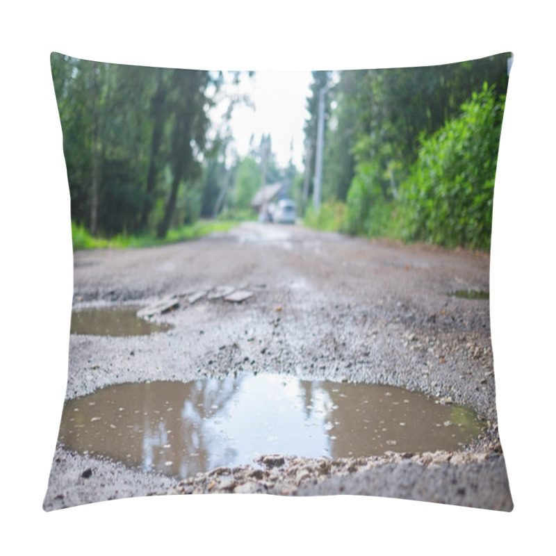 Personality  Holes And Pothole On A Rural Road After Rain In Spring Pillow Covers