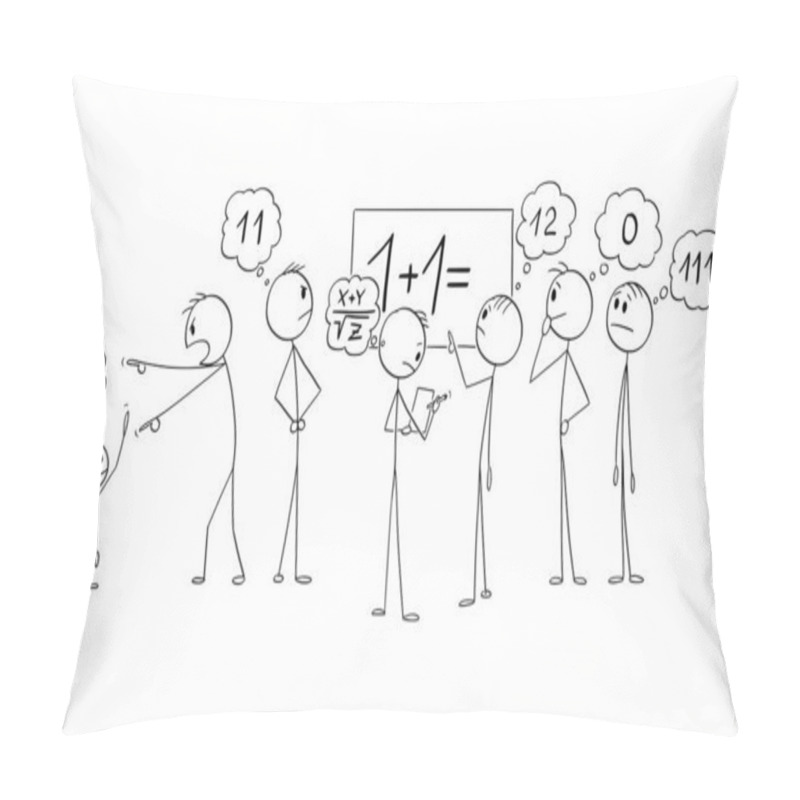 Personality  Adult People Unable To Find Simple Solution, Rejecting Child Witch Correct Answer, Vector Cartoon Stick Figure Or Character Illustration. Pillow Covers