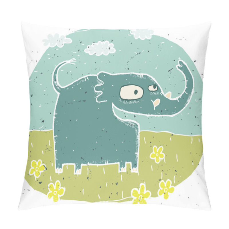 Personality  Hand Drawn Grunge Illustration Of Cute Elephant On Background Wi Pillow Covers