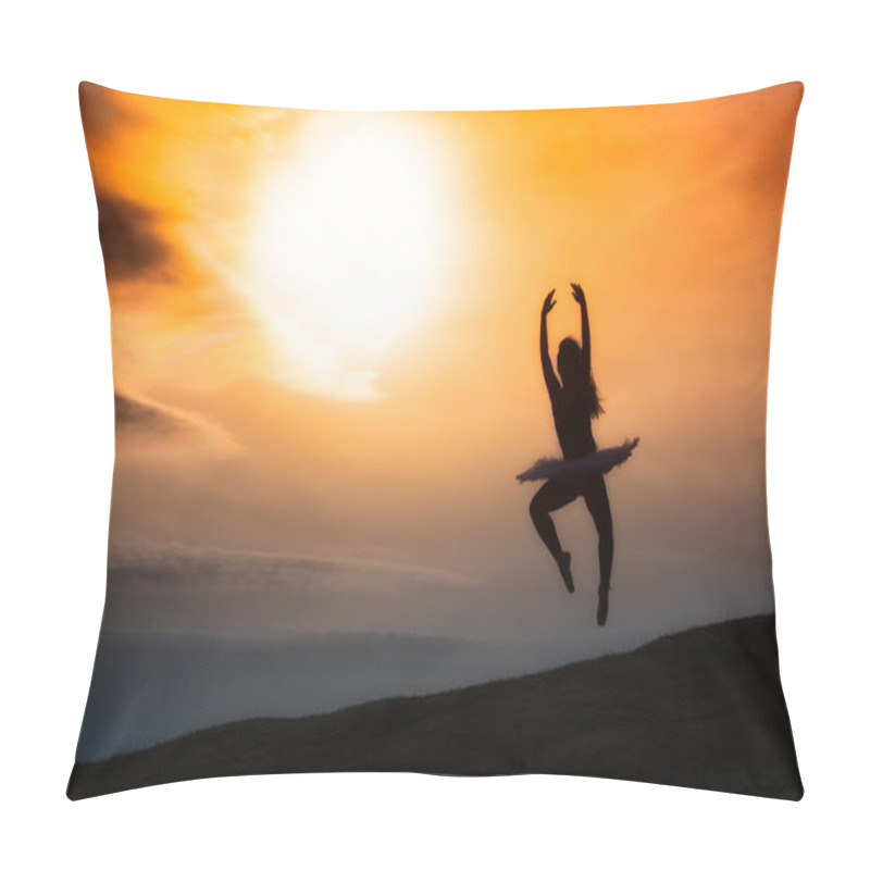 Personality  Ballerina Silhouette, Dancing Alone In Nature In The Mountains A Pillow Covers