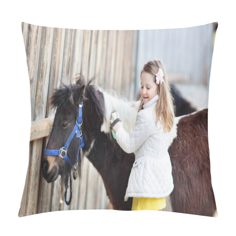 Personality  Kids Riding Pony. Child On Horse In Alps Mountains Pillow Covers