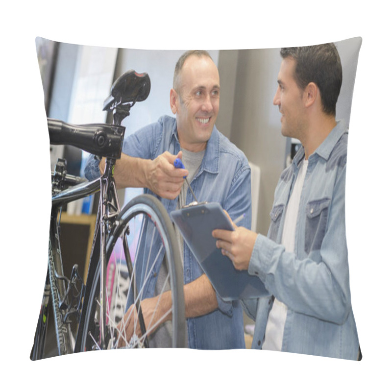 Personality  Man Working In Bike Workshop Pillow Covers