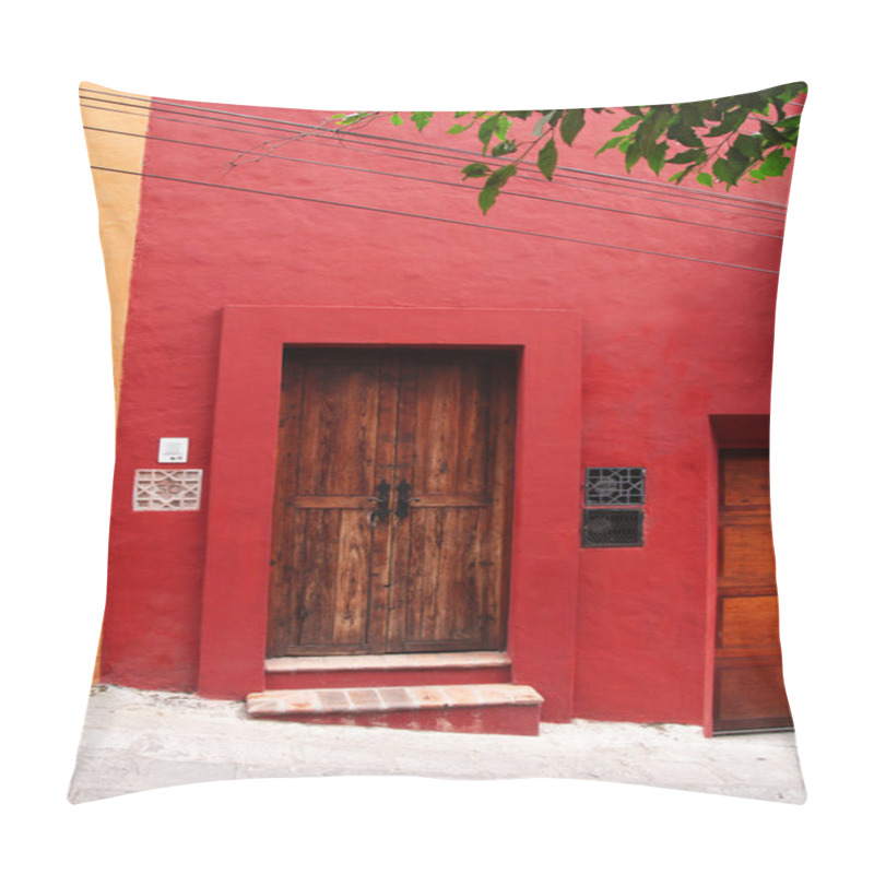 Personality  Wooden Door With Steps In Red Wall Pillow Covers