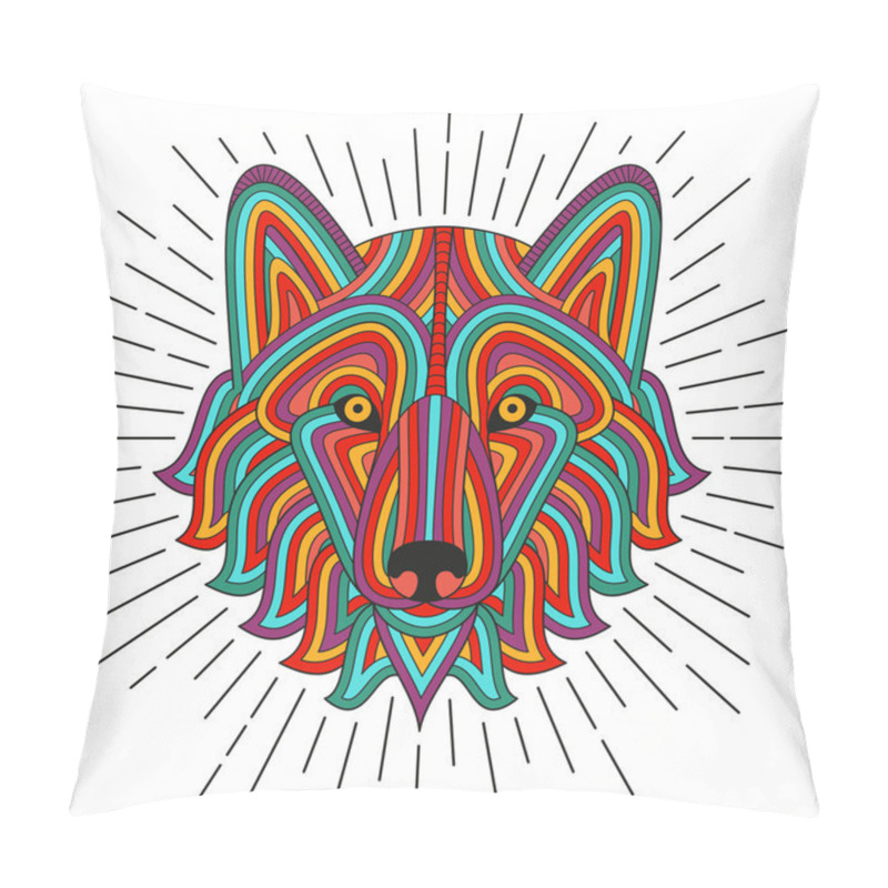 Personality  Creative Stylized Wolf Head In Ethnic Linear Style. Good For Logo, Tattoo, T-shirt Design. Animal Background. Highly Detailed Abstract Hand Drawn Style. Vector Illustration Pillow Covers