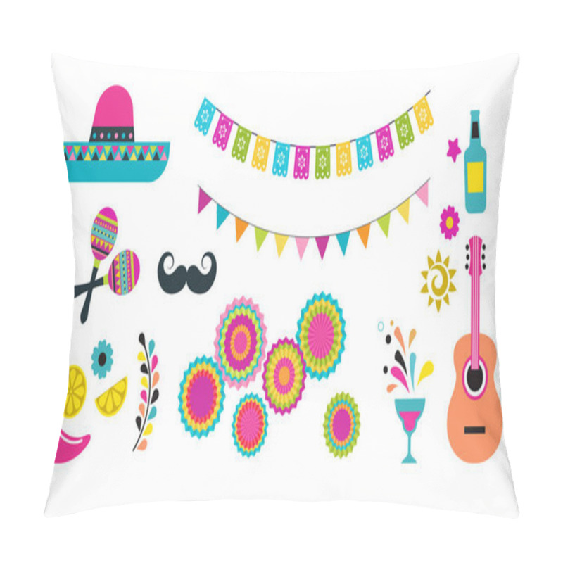 Personality  Mexican Fiesta, Cinco De Mayo, Birthday Elements And Icons Pillow Covers