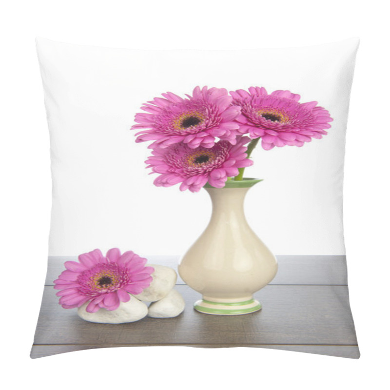 Personality  Pink Gerbera In Vase And White Rocks Pillow Covers