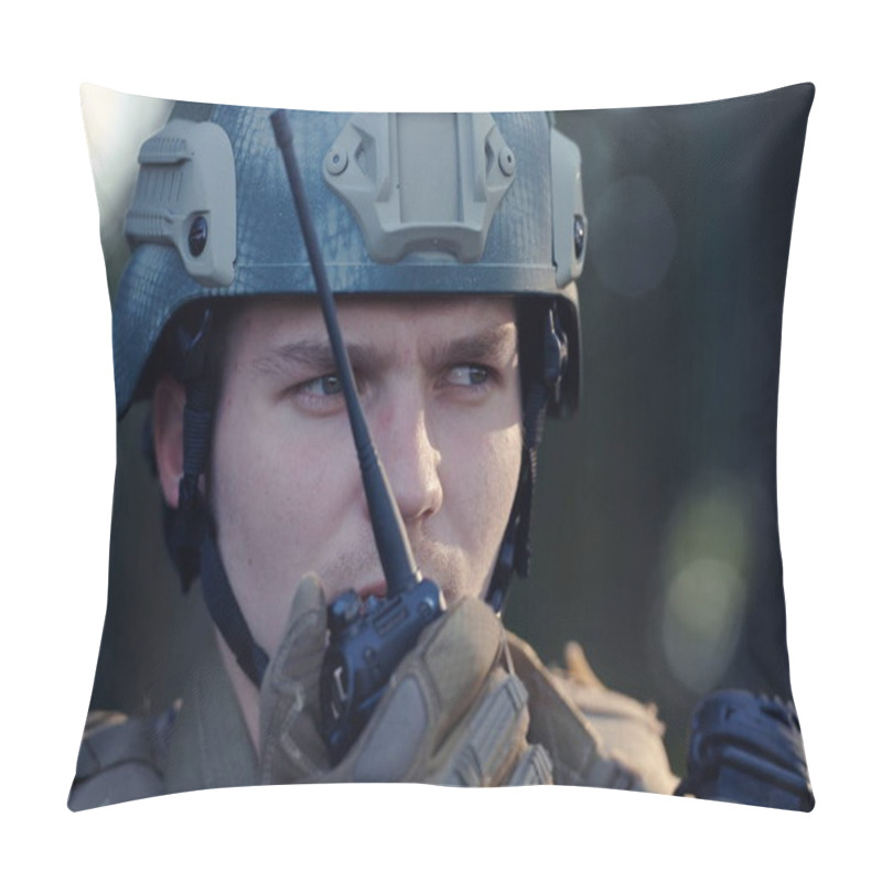 Personality  Modern Warfare Soldier Commander  Officer Talking Portable Radio Station And Give Orders Subdivision Squad Pillow Covers