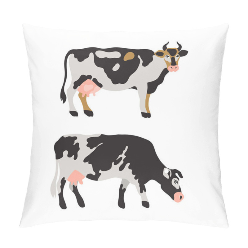 Personality  Set Of Dairy Cows Spotted In Black, White, Gray, Gold And Pink. Agriculture, Farming, Village Life. Pet. Vector Illustration. Pillow Covers