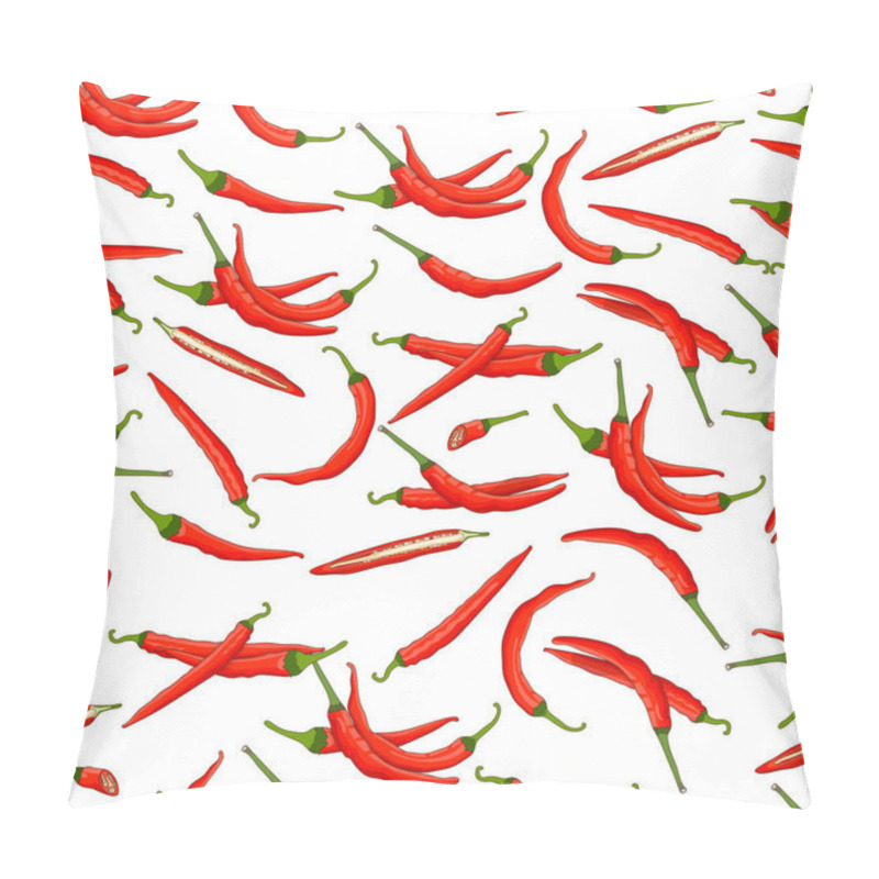 Personality  Seamless Pattern With Whole, Half, Wedges, And Slices Of Cayenne Peppers. Ginnie Peppers. Chili Peppers. Vegetables. Vector Illustration Isolated On White Background. Cartoon Style. Pillow Covers