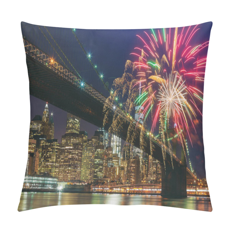 Personality  Colorful Holiday Fireworks Panoramic View New York City Manhattan Downtown Skyline At Night Pillow Covers