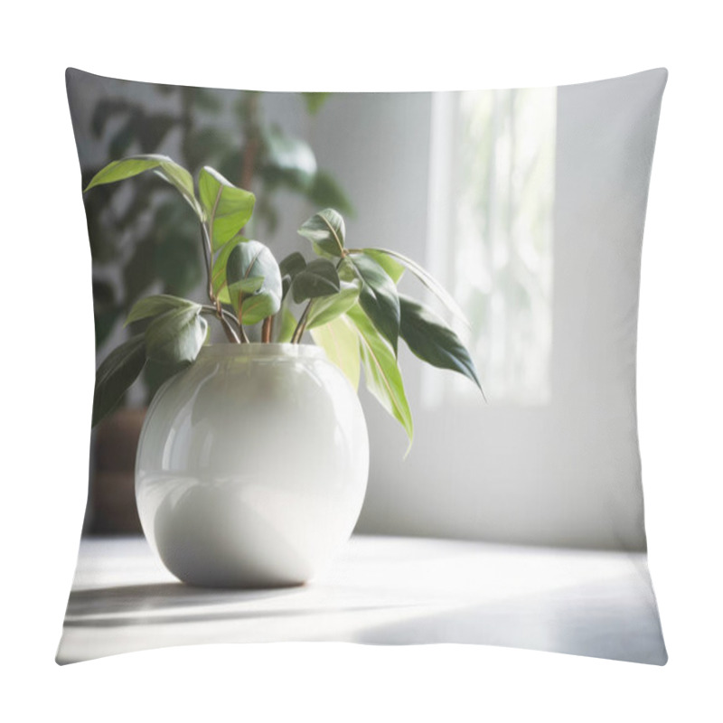 Personality  A Room Have Plant In A Pot Near A Windowsill Inside A House. The Peperomia With The Beautiful Green Leaves Of Buds Is Make Room Fresh. Pillow Covers