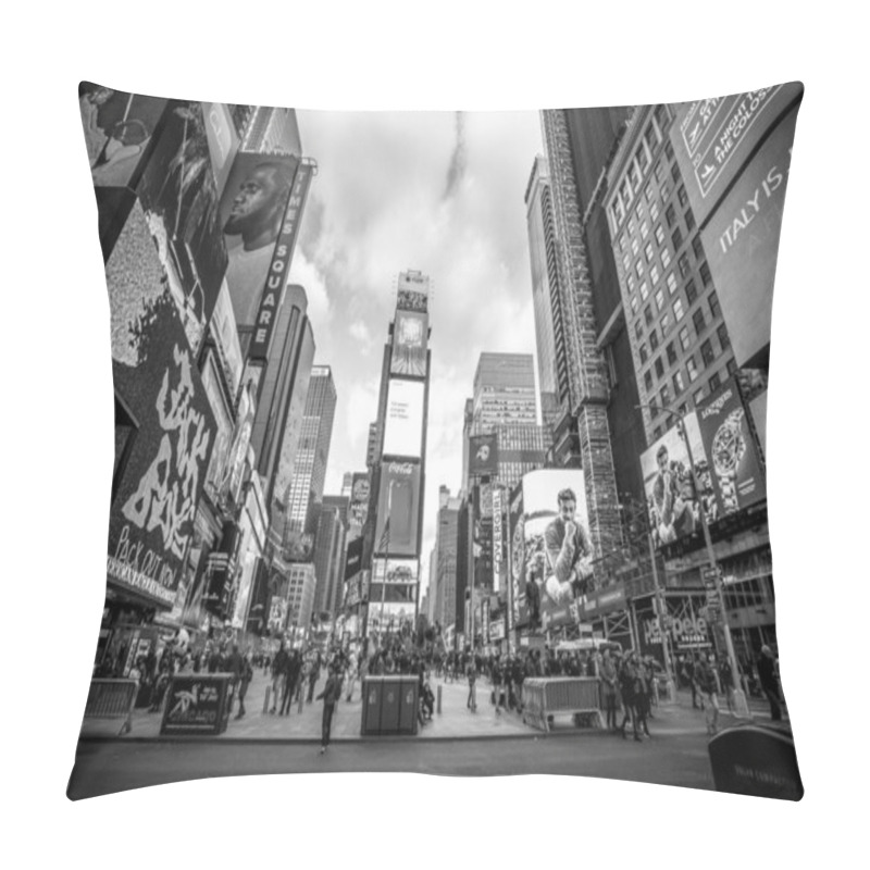 Personality  New York, United States - January 5, 2020: Famous Times Square In New York, Black And White Pillow Covers