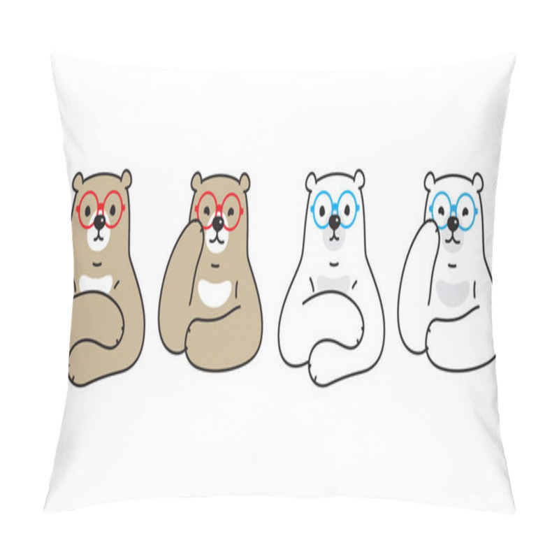 Personality  Bear Vector Polar Bear Icon Glasses Character Cartoon Logo Illustration Teddy Doodle Pillow Covers