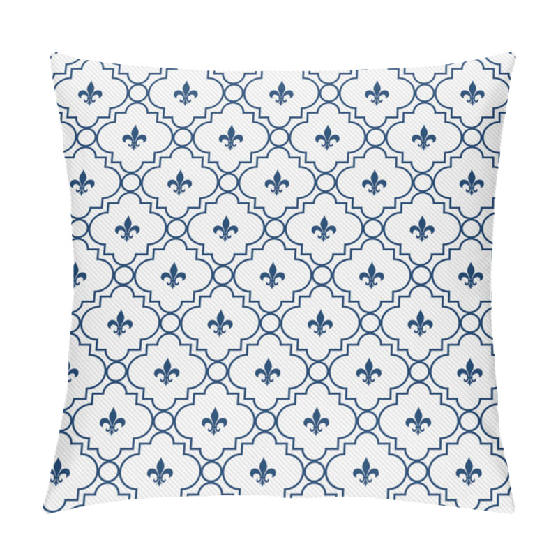 Personality  White And Blue Fleur-De-Lis Pattern Textured Fabric Background Pillow Covers