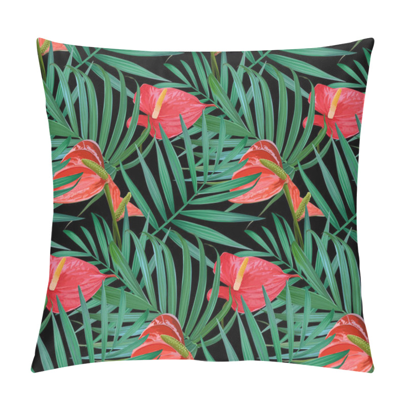 Personality  Vector Tropical Flowers And Palm Leaves Seamless Pattern. Pillow Covers