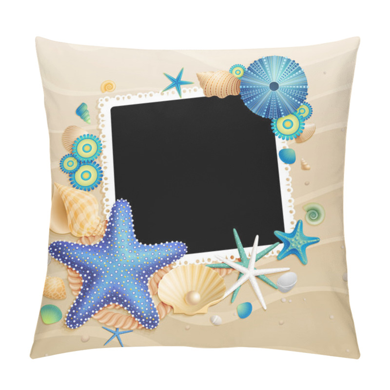 Personality  Pictures, Shells And Starfishes On Sand Background Pillow Covers