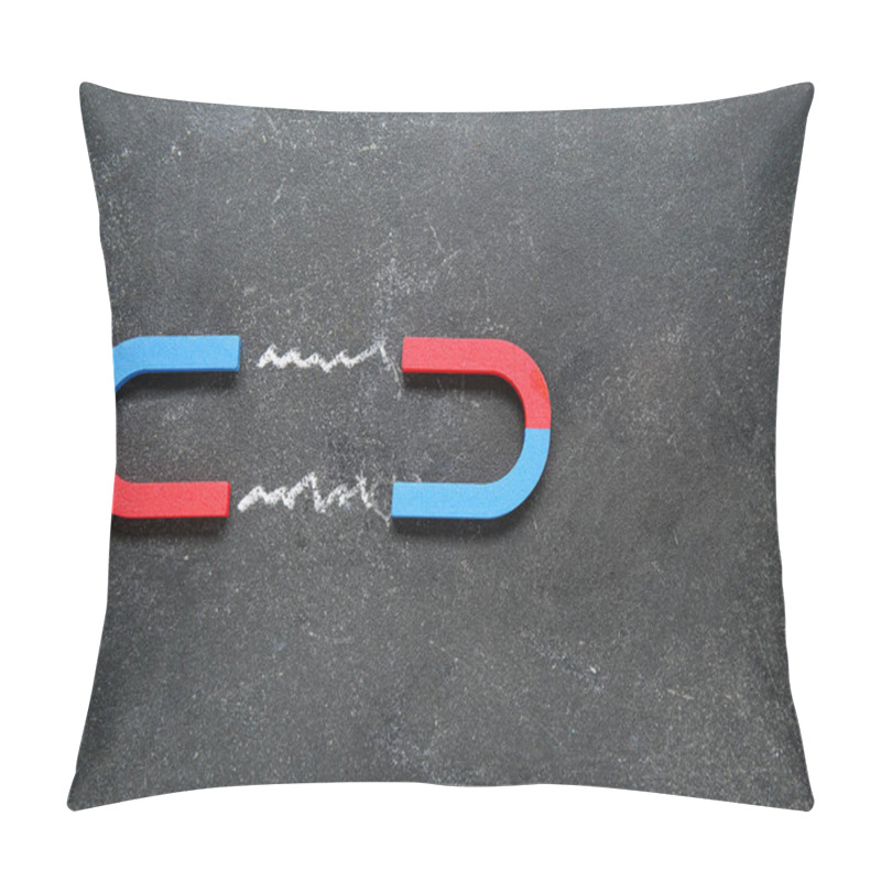 Personality  Creative Composition With Attracting Magnets On Grunge Black Background. Pillow Covers