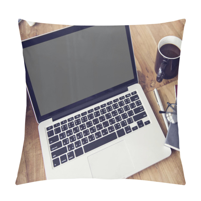 Personality  Opened Laptop On Workplace Table Pillow Covers