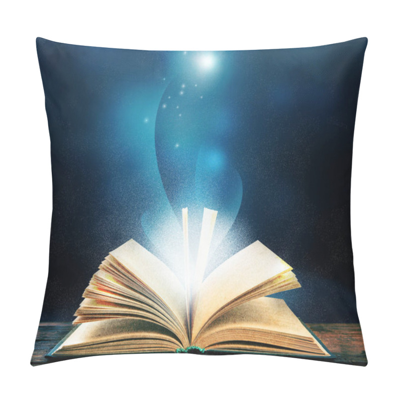 Personality  Magic Light Emanating From Open Old Book On Table Pillow Covers