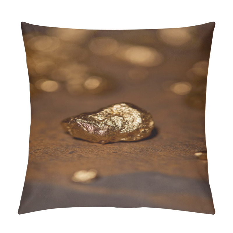 Personality  Selective Focus Of Golden Stone On Brown Marble Surface And Blurred Background Pillow Covers