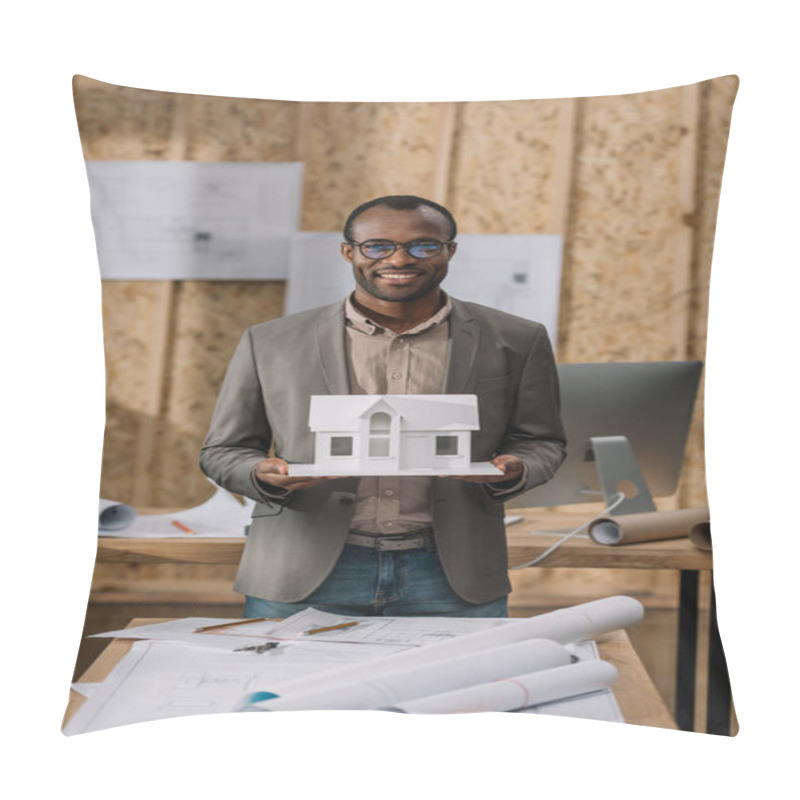 Personality  Young African American Architect With Paper House Model In Office Pillow Covers