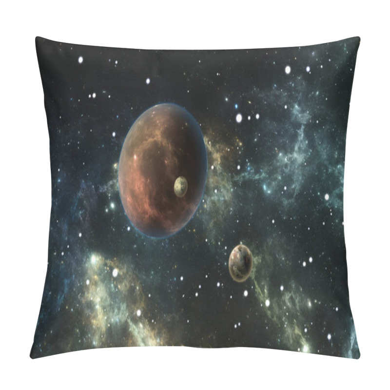 Personality  Exoplanets Or Extrasolar Planets With Stars On Background Nebula, 3D Illustration Pillow Covers