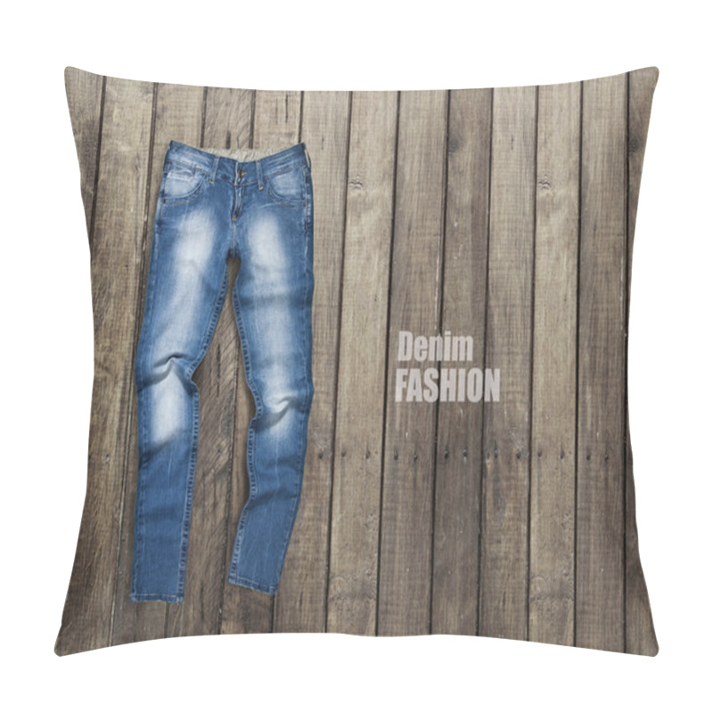 Personality  Jeans On A Wooden Background Pillow Covers