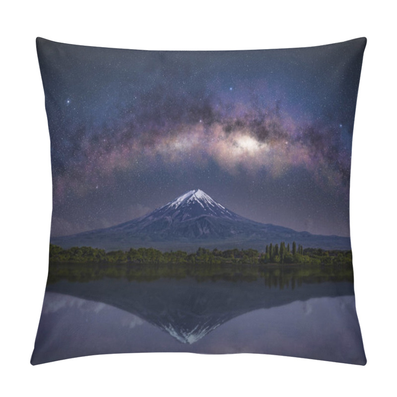 Personality  Milky Way Arch Above Mt.Fuji Mirroring In Lake Water. Majestic Night Scenery In Japan. Pillow Covers