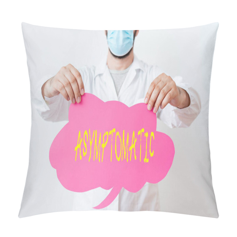 Personality  Conceptual Hand Writing Showing Asymptomatic. Business Photo Text A Condition Or An Individual Producing Or Showing No Symptoms Laboratory Technician Featuring Sticker Paper Smartphone. Pillow Covers