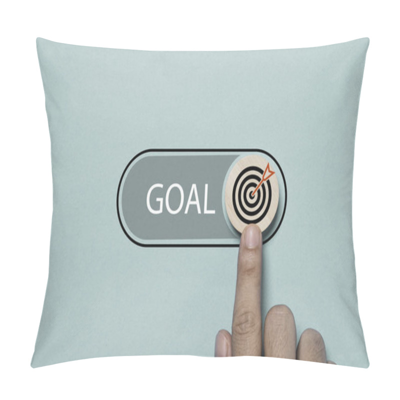 Personality  Hand Touching To Toggle With Button With Dartboard And Arrow To Open Status For Start Business Objective Target And Goal Concept. Pillow Covers