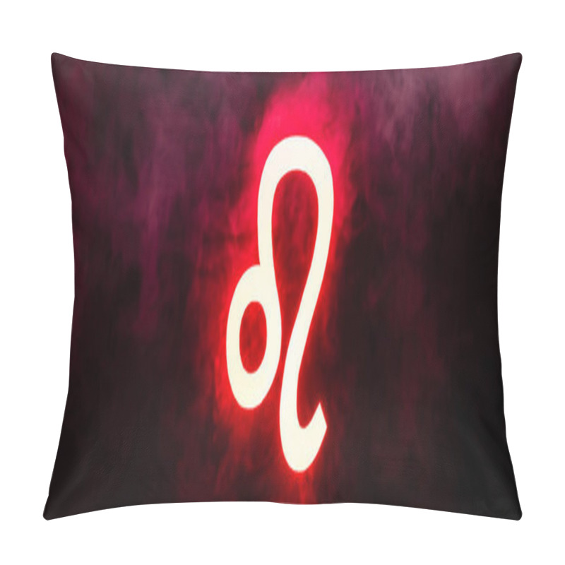 Personality  Red Illuminated Leo Zodiac Sign With Smoke On Background, Panoramic Shot Pillow Covers