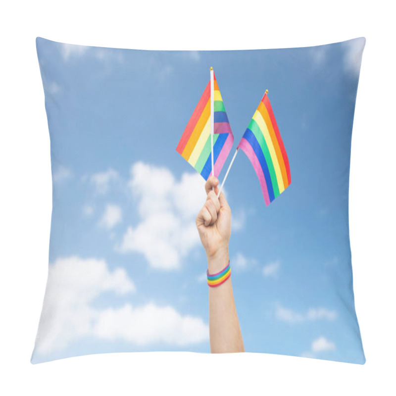 Personality  Hand With Gay Pride Rainbow Flags And Wristband Pillow Covers