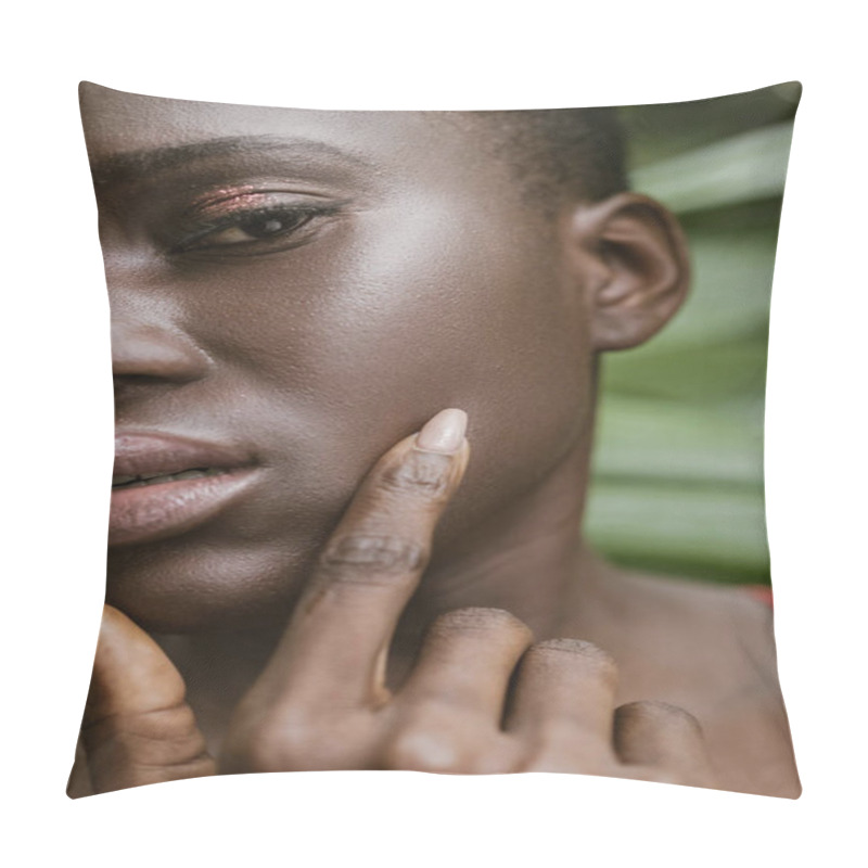 Personality  Portrait Of Fashionable African American Woman With Glitter Eyeshadow Pillow Covers