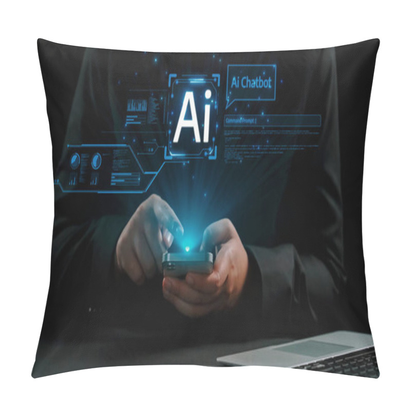 Personality  Human Interact With AI Artificial Intelligence Virtual Assistant Chatbot In Concept Of AI Artificial Intelligence Prompt Engineering, LLM AI Deep Learning To Use Generative AI For Work Support. UUID Pillow Covers