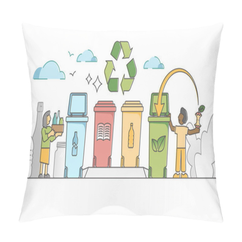 Personality  Recycling Plastic With Garbage Separation And Waste Sorting Outline Concept Pillow Covers