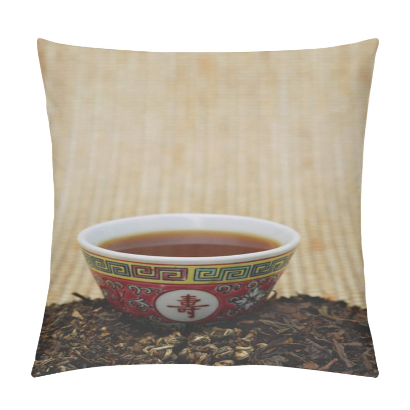 Personality  Chinese Teacup And Tea Leaves Pillow Covers