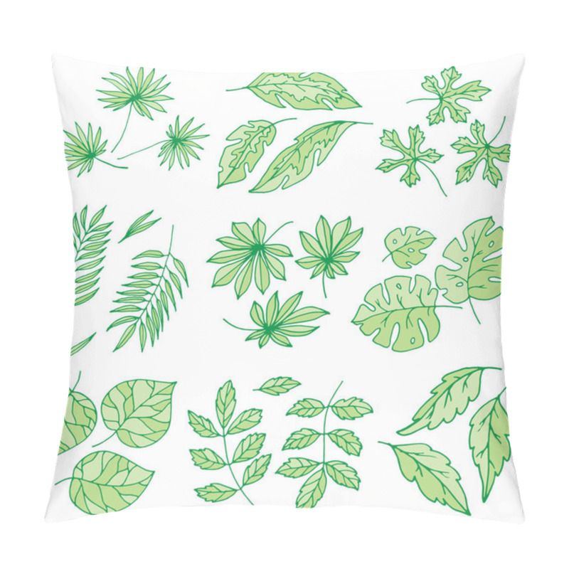 Personality  Different Tropical Leaves Summer Green Exotic Jungle Palm Leaf Nature Plant Botanical Hawaii Flora Vector Illustration. Pillow Covers