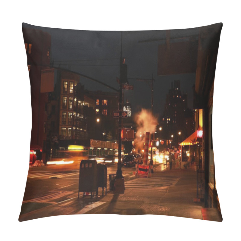 Personality  NEW YORK, USA - August 30, 2018: A View Of The Bright Lights Of Times Square In The Distance. Times Square Is A Famous Landmark In Midtown Manhattan With Bright Billboards And Advertisements Pillow Covers