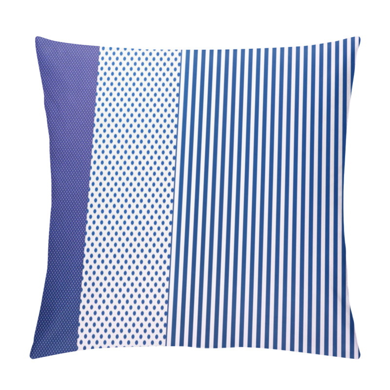 Personality  Top View Of Blue Composition With Stripes And Dots For Background Pillow Covers