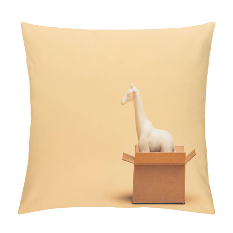 Personality  White Toy Giraffe In Cardboard Box On Yellow Background, Animal Welfare Concept Pillow Covers