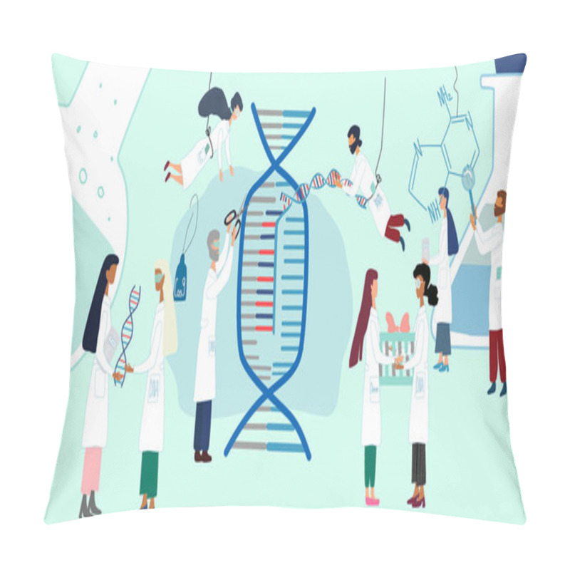 Personality  Scientists Exploring By Human Genome Project. CRISPR- Cas9. Genome Sequencing, Research, Genetic Engineering Concept. Big Set For  Poster, Article, Banner, Advertising Pillow Covers