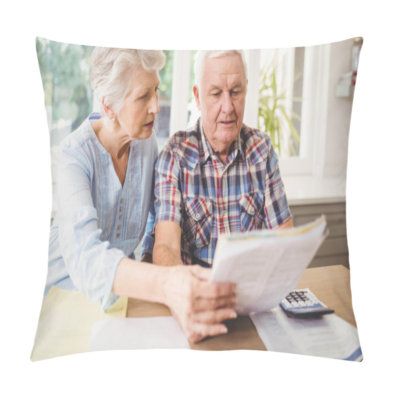 Personality  Senior Couple Checking Their Bills Pillow Covers