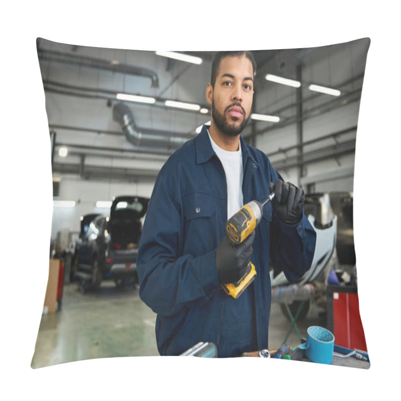 Personality  Skilled Mechanic Focused On His Task In A Bright And Spacious Auto Repair Shop Pillow Covers