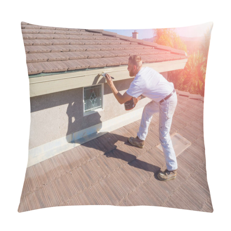 Personality  Professional Painter Using A Brush To Paint House Fascia. Pillow Covers