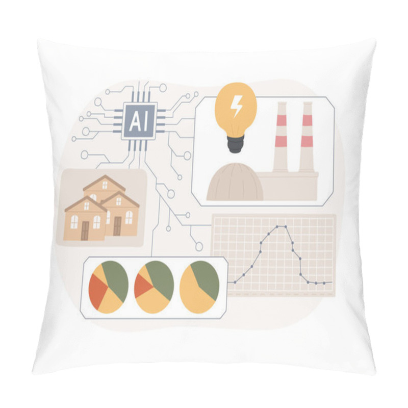 Personality  AI-Supported Demand Response Abstract Concept Vector Illustration. Energy. Encourage Consumers To Reduce Energy Consumption During Peak Periods. AI Technology. Abstract Metaphor. Pillow Covers