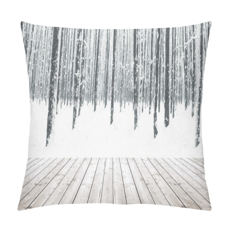 Personality  Winter Forest And Wooden Planks Pillow Covers