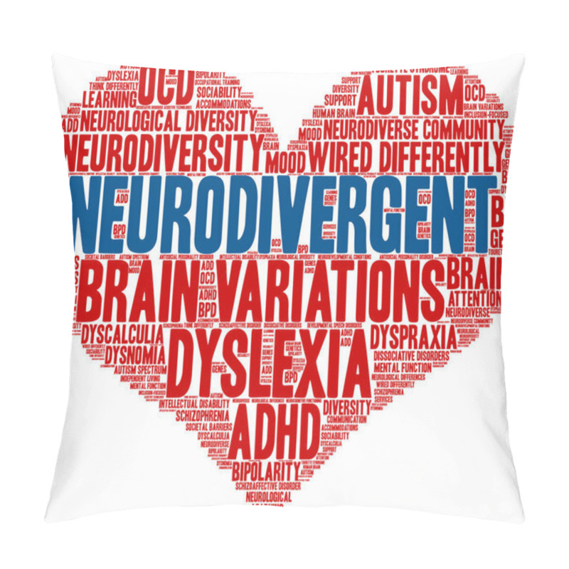 Personality  Neurodivergent Word Cloud On A White Background.  Pillow Covers