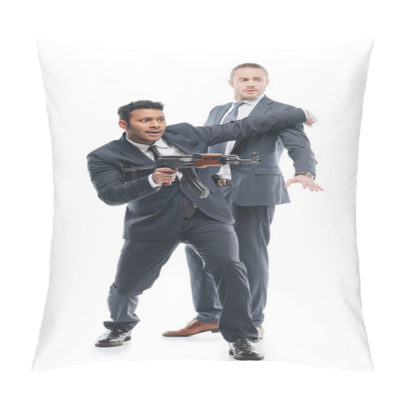 Personality   Bodyguard With Rifle And Client Pillow Covers