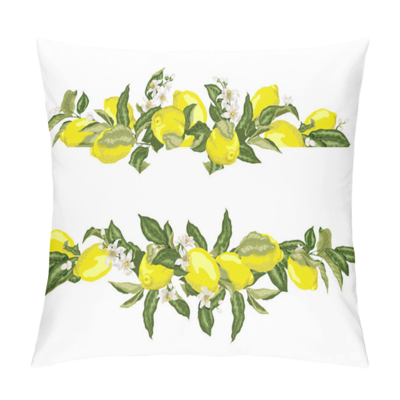 Personality  Lime Template Frame Border Wth Citrus Fruits And Flowers On The Branches In Graphic Vector Illustation In Realistic Design Pillow Covers